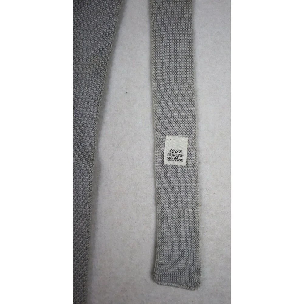 Vintage Boys Youth Gray Knit Necktie Square Tip - Embroiered Horse Cowboy